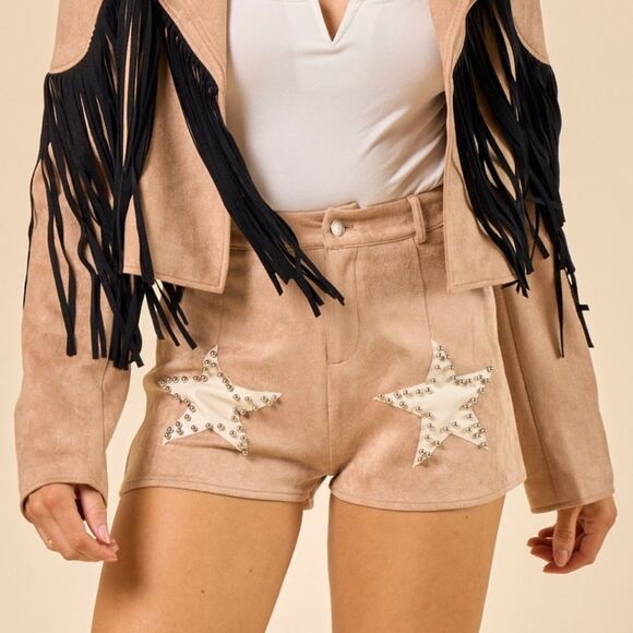 Retro Suede Patchwork Star Shorts - Picture 2 of 16